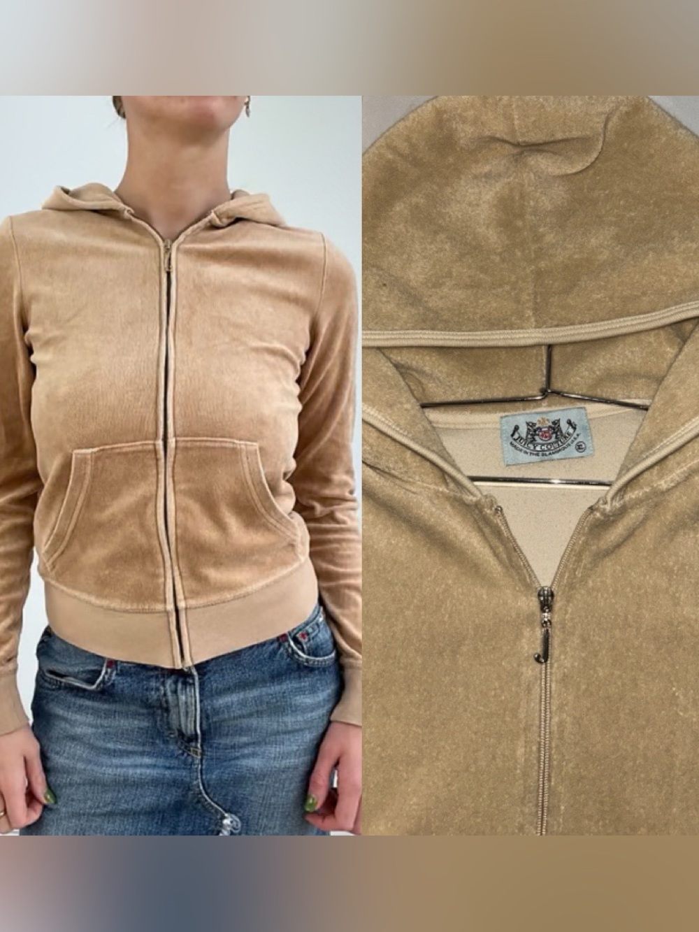 Juicy Couture Tan Y2K Zip-Up Hoodie
